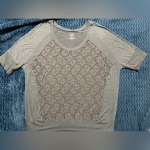 Lane Bryant 1/2 Sleeve Gray Floral Lace Blouse